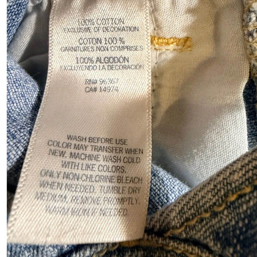 OshKosh B'gosh Shortall Girls 9M Blue Denim Floral Embroidered Baby Overalls